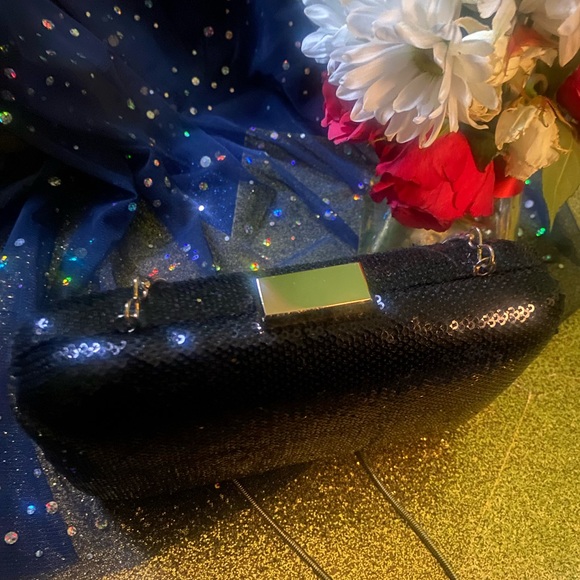 J.CREW GORG BLACK SEQUIN GOLD SHOULDER PARTY ELEGANT CLutch LUX RARE CLASSY EUC - Picture 3 of 12